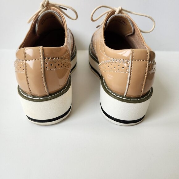 Dadawen Women's Tan Apricot Patent Oxford Platform Wingtip Brogues Casual Retro - Picture 3 of 11